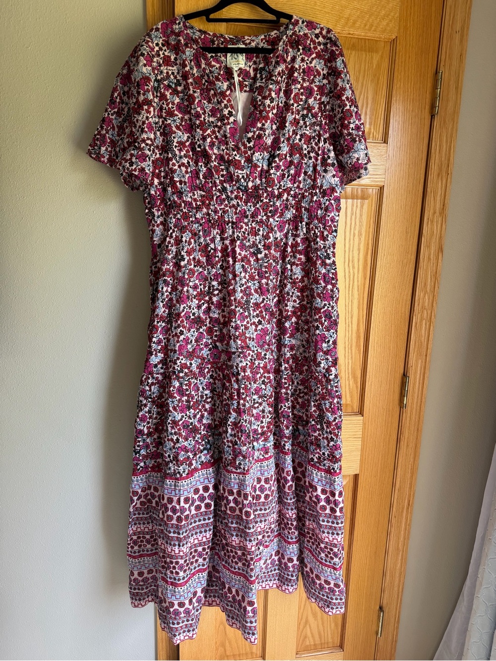 Citrus by Called to Surf Floral Lined Midi Dress Smocked Waist 100% Cotton XXXL